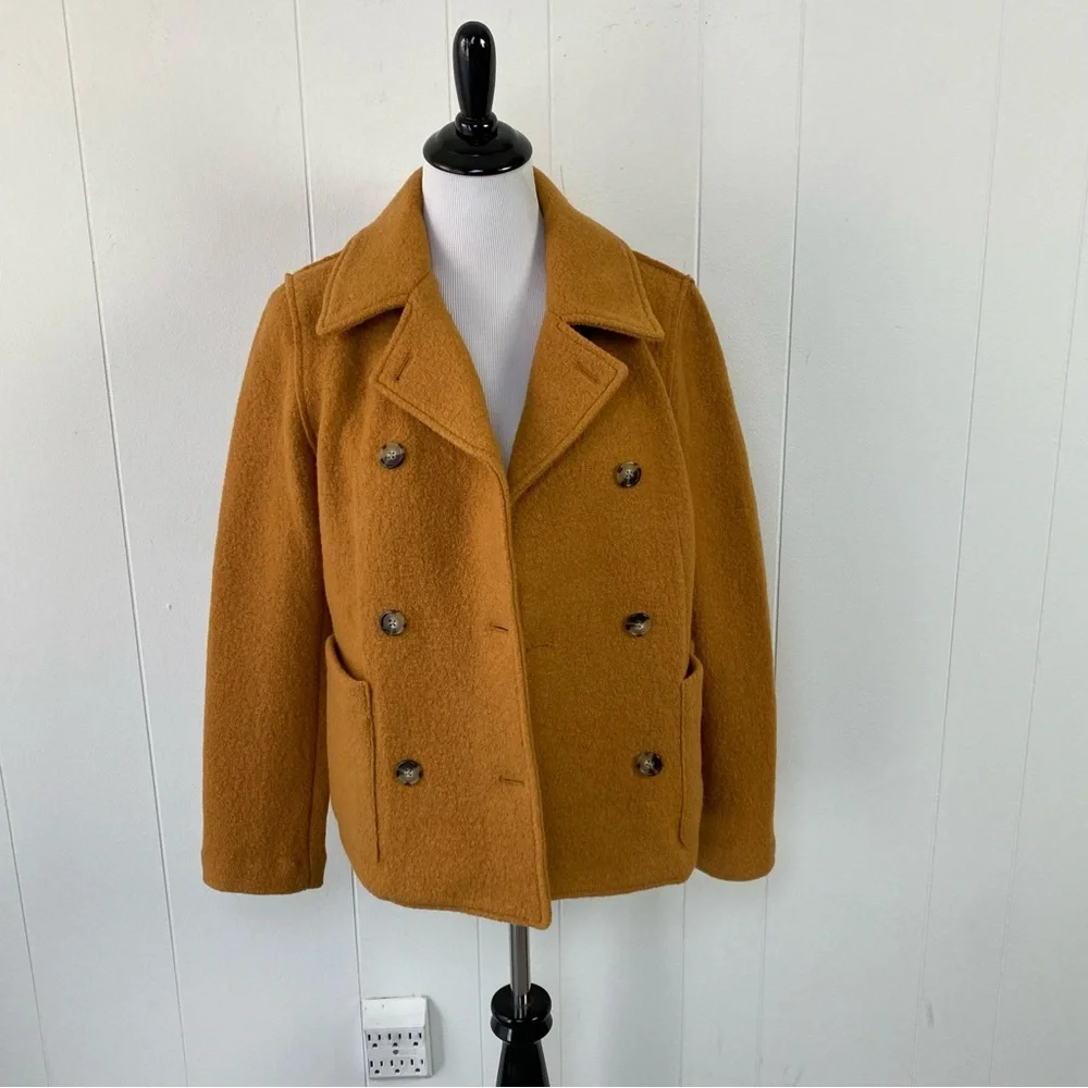 J Crew Womens Italian‎ Boiled Wool Double Breasted Peacoat Jacket Yellow Size 4 - Picture 7 of 13